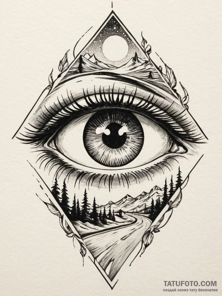 A human eye, with the reflection of a long, o... - эскиз тату (№1751987653_0, 08.07.2025 15:14) — Tatufoto.com