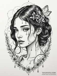 A girl whose tears are drops of honey, tattoo... - эскиз тату (№1751987820_0, 08.07.2025 15:17) — Tatufoto.com