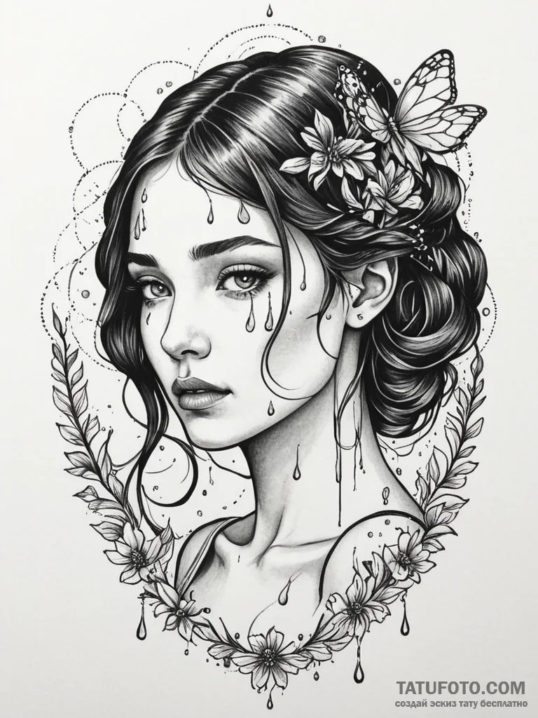 A girl whose tears are drops of honey, tattoo... - эскиз тату (№1751987820_0, 08.07.2025 15:17) — Tatufoto.com