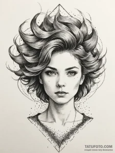 A woman whose hair is a fiery explosion, arti... - эскиз тату (№1751988154_0, 08.07.2025 15:22) — Tatufoto.com