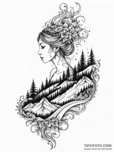 A human silhouette, at the bottom of a mounta... - эскиз тату (№1751988407_0, 08.07.2025 15:26) — Tatufoto.com