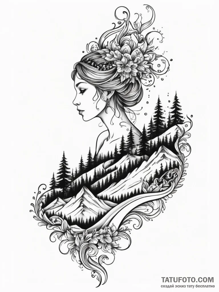 A human silhouette, at the bottom of a mounta... - эскиз тату (№1751988407_0, 08.07.2025 15:26) — Tatufoto.com
