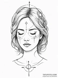 A woman whose eyes are closed, with a univers... - эскиз тату (№1751988573_0, 08.07.2025 15:29) — Tatufoto.com