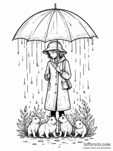 A single person, holding a large umbrella ove... - эскиз тату (№1751988656_0, 08.07.2025 15:30) — Tatufoto.com