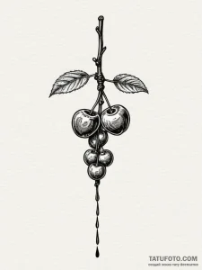 A single, perfect cherry, its stem is tied in... - эскиз тату (№1751988740_0, 08.07.2025 15:32) — Tatufoto.com