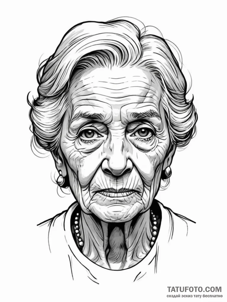 A beautiful, wise old woman's face, her wrink... - эскиз тату (№1751989408_0, 08.07.2025 15:43) — Tatufoto.com