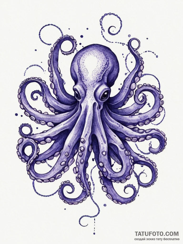 An octopus, its tentacles are swirls of deep... - эскиз тату (№1751989575_0, 08.07.2025 15:46) — Tatufoto.com