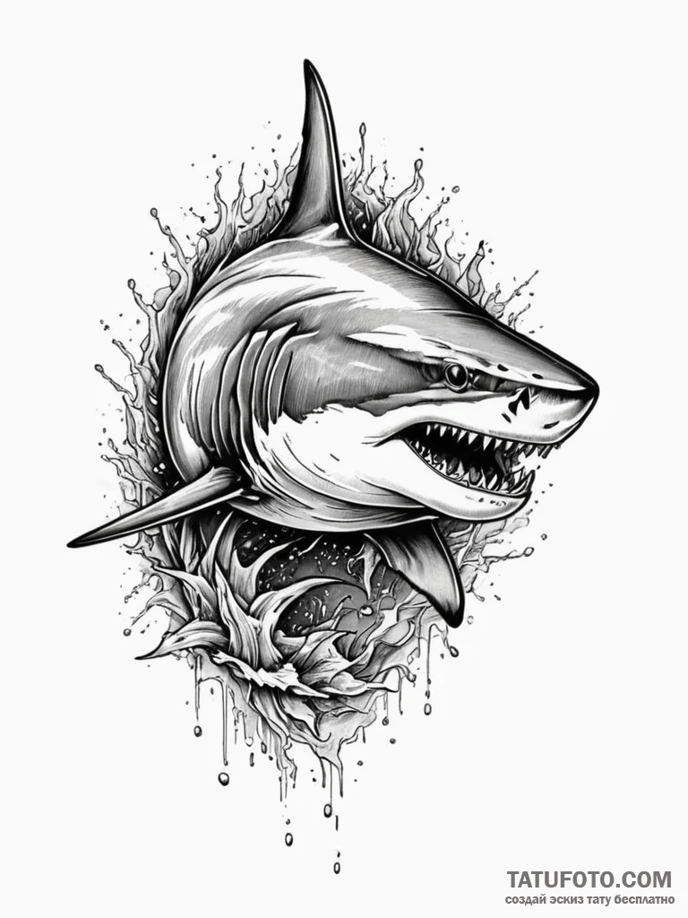 A powerful tiger shark, a solitary and aggres... - эскиз тату (№1751989742_0, 08.07.2025 15:49) — Tatufoto.com