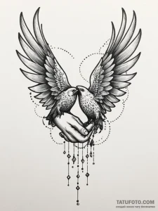 A pair of hands, gently mending a broken bird... - эскиз тату (№1751989825_0, 08.07.2025 15:50) — Tatufoto.com