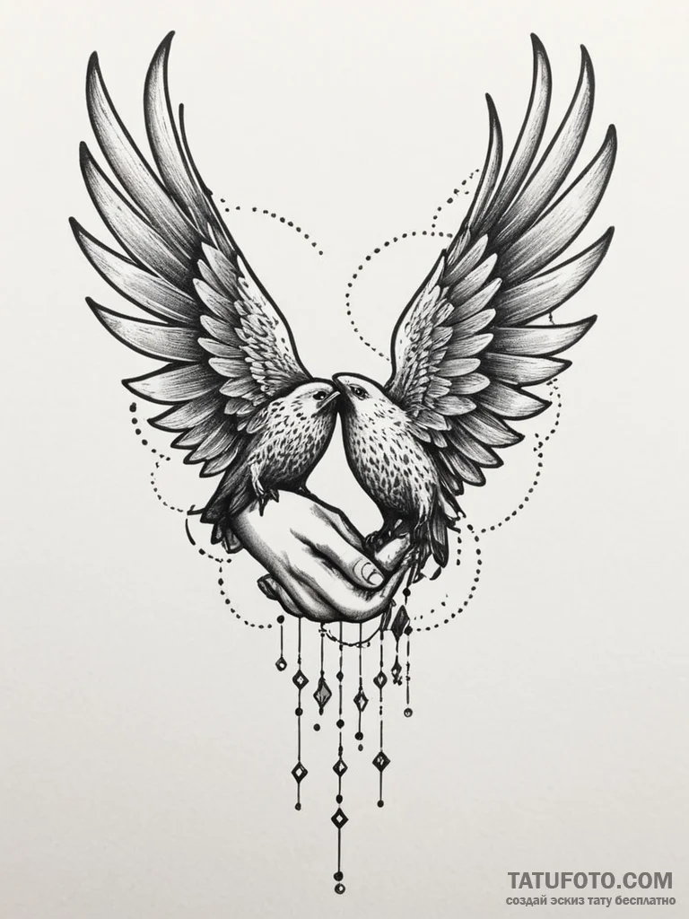 A pair of hands, gently mending a broken bird... - эскиз тату (№1751989825_0, 08.07.2025 15:50) — Tatufoto.com