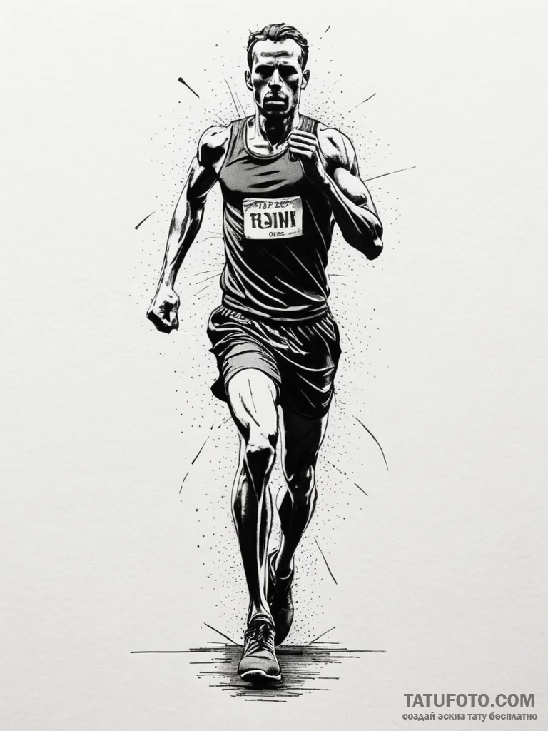 A marathon runner's silhouette, crossing a fi... - эскиз тату (№1751989992_0, 08.07.2025 15:53) — Tatufoto.com