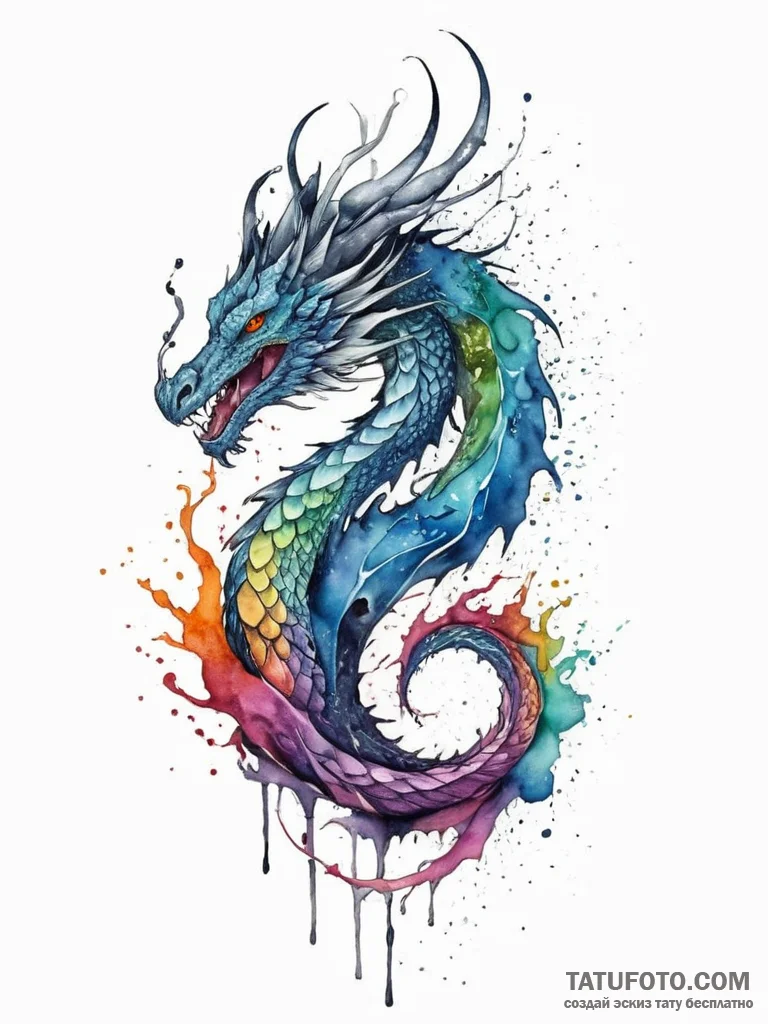 A dragon, its body is ethereal and made of sw... - эскиз тату (№1751996100_0, 08.07.2025 17:35) — Tatufoto.com