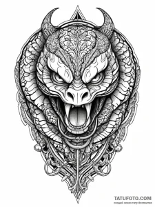 A powerful, striking cobra, its hood is an or... - эскиз тату (№1751996275_0, 08.07.2025 17:37) — Tatufoto.com