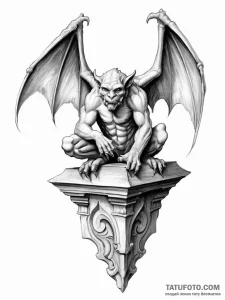 A beautiful, but menacing gargoyle, perched a... - эскиз тату (№1751996357_0, 08.07.2025 17:39) — Tatufoto.com