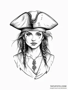 A female pirate with a tricorn hat and a misc... - эскиз тату (№1751996438_0, 08.07.2025 17:40) — Tatufoto.com