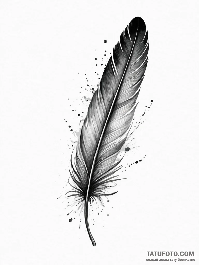 A single, perfect feather, turning into a qui... - эскиз тату (№1751997052_0, 08.07.2025 17:50) — Tatufoto.com