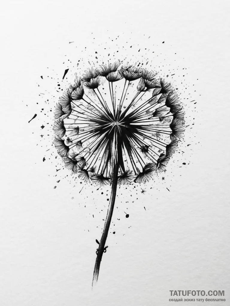A dandelion, its seeds are being blown away a... - эскиз тату (№1751997134_0, 08.07.2025 17:52) — Tatufoto.com