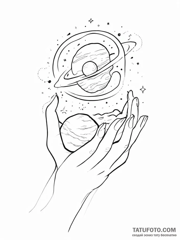 A girl holding a small, glowing planet in her... - эскиз тату (№1751997547_0, 08.07.2025 17:59) — Tatufoto.com