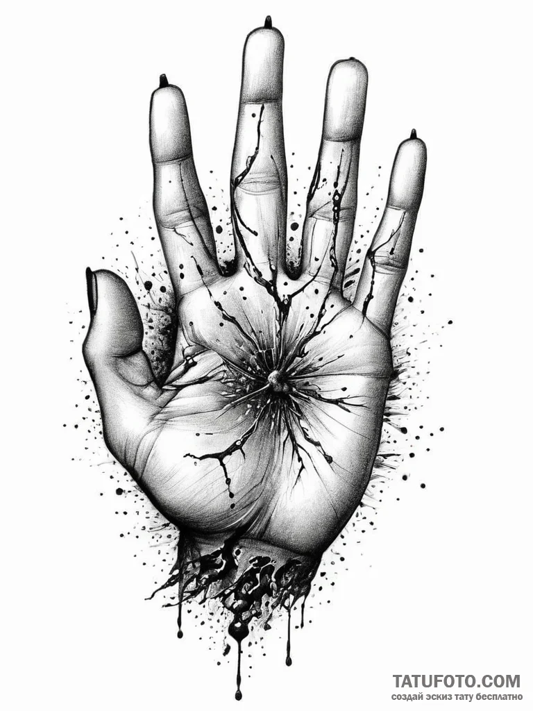 A realistic hand, reaching out from a chaotic... - эскиз тату (№1751997630_0, 08.07.2025 18:00) — Tatufoto.com