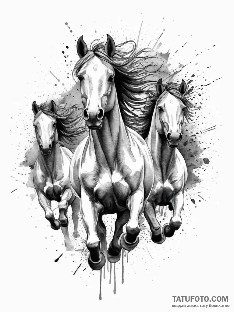 A powerful pack of wild horses, running free... - эскиз тату (№1751997714_0, 08.07.2025 18:01) — Tatufoto.com