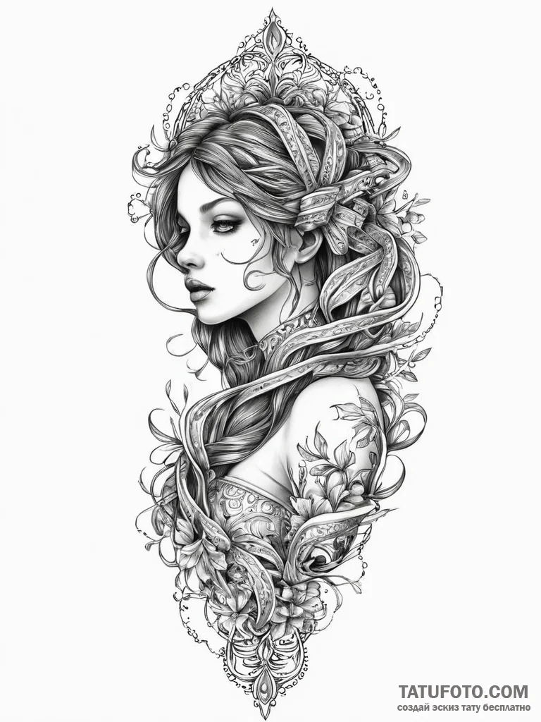 A girl whose body is made of intertwined ribb... - эскиз тату (№1751997881_0, 08.07.2025 18:04) — Tatufoto.com