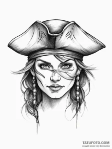 A female pirate with a tricorn hat and a misc... - эскиз тату (№1751998049_0, 08.07.2025 18:07) — Tatufoto.com