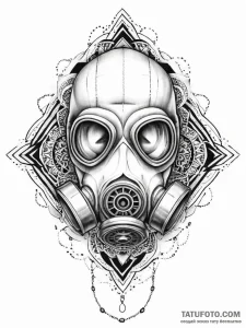 A realistic gas mask, surrounded by abstract,... - эскиз тату (№1751998301_0, 08.07.2025 18:11) — Tatufoto.com