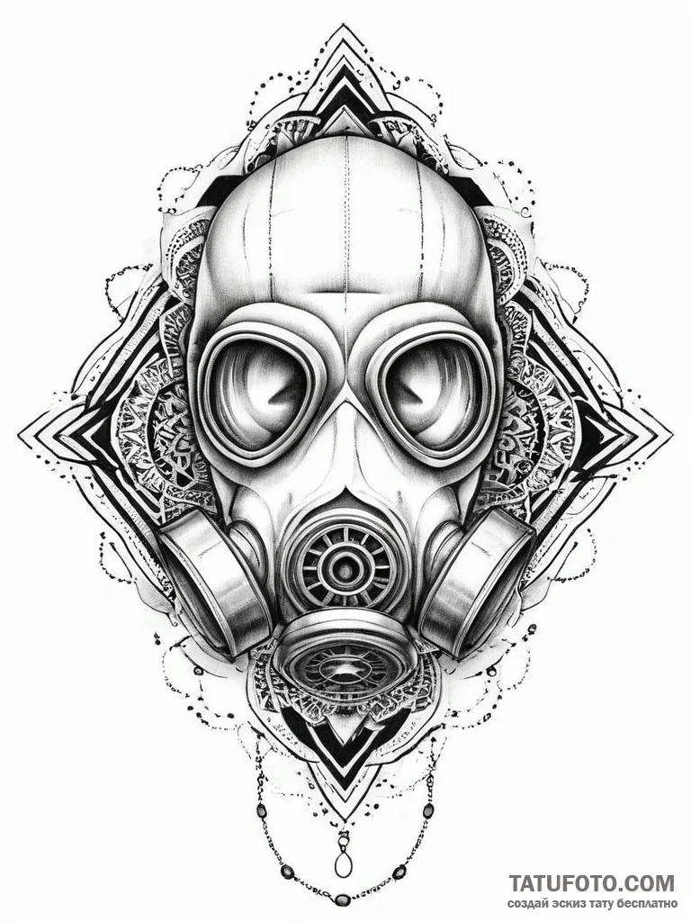 A realistic gas mask, surrounded by abstract,... - эскиз тату (№1751998301_0, 08.07.2025 18:11) — Tatufoto.com