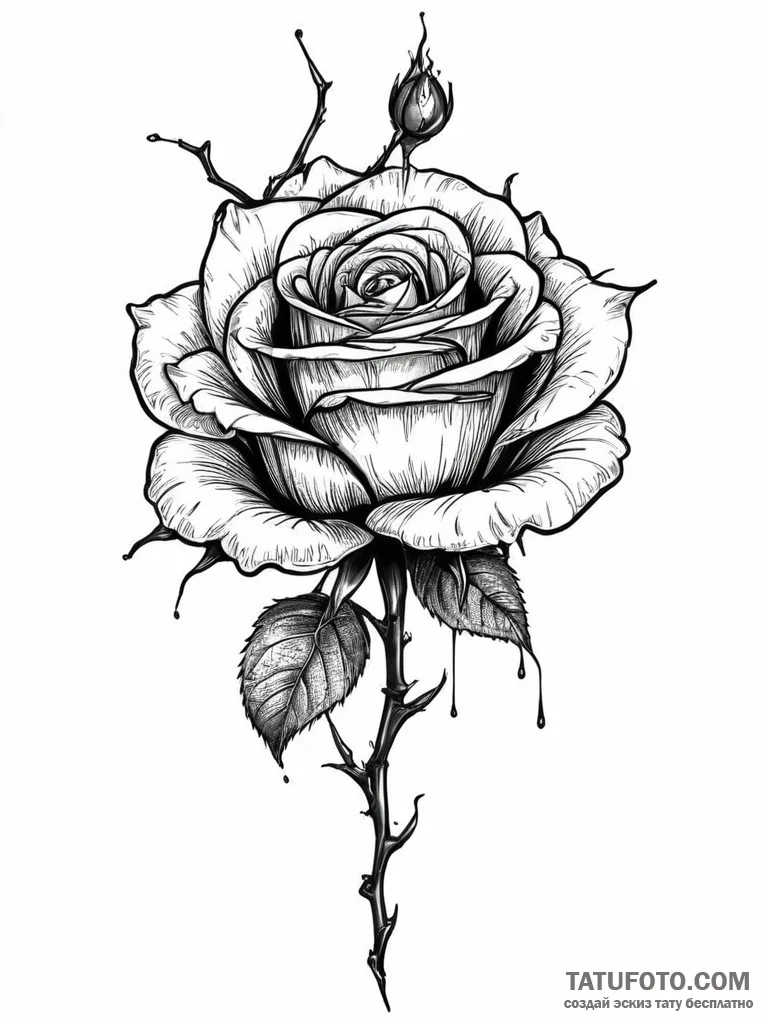 A single, perfect black rose, but its thorns... - эскиз тату (№1751998801_0, 08.07.2025 18:20) — Tatufoto.com