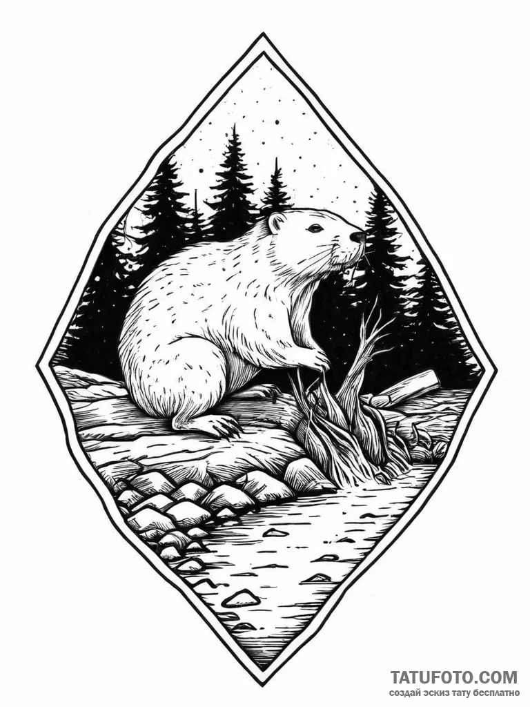 A beautiful, but determined beaver, building... - эскиз тату (№1751998967_0, 08.07.2025 18:22) — Tatufoto.com