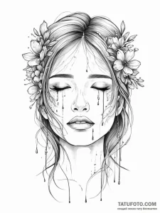 A woman whose tears are tiny, colorful flower... - эскиз тату (№1751999050_0, 08.07.2025 18:24) — Tatufoto.com