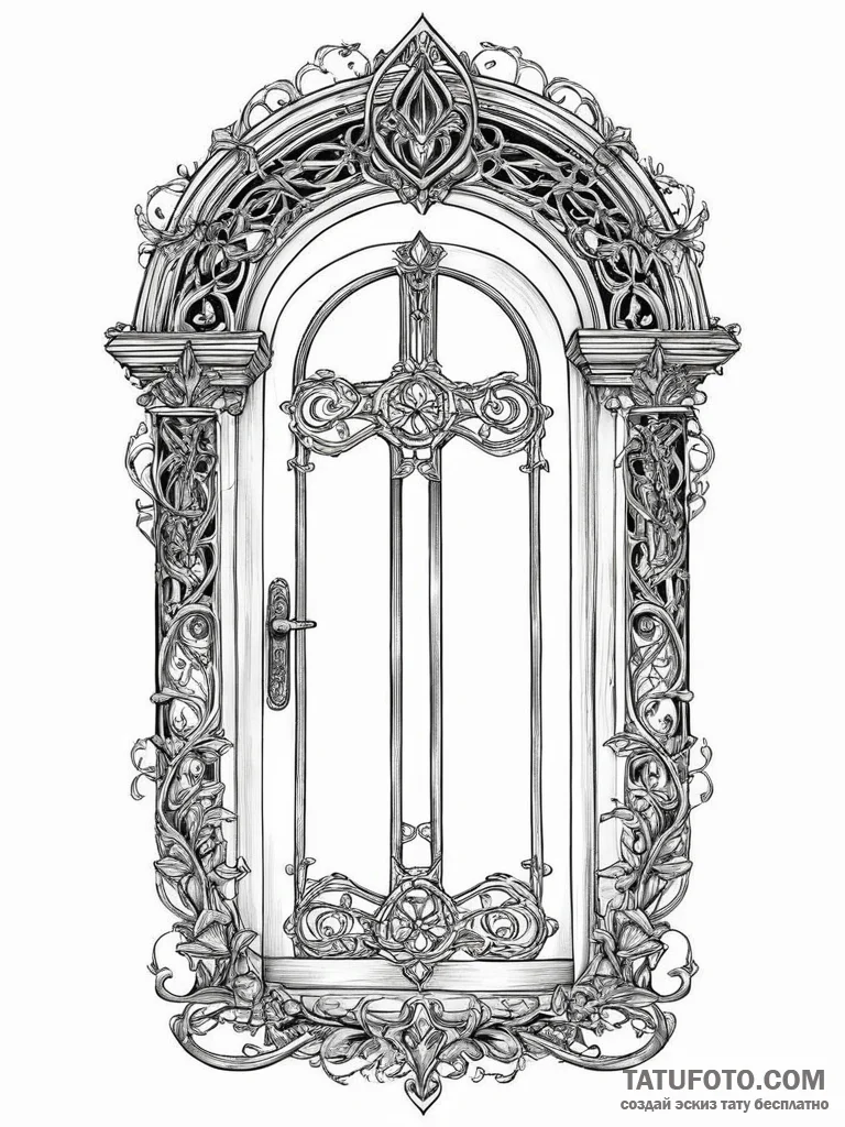 A single, powerful symbol of a door, slightly... - эскиз тату (№1751999546_0, 08.07.2025 18:32) — Tatufoto.com