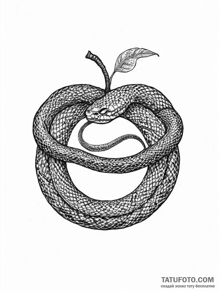 A snake, coiled around an apple from the tree... - эскиз тату (№1751999629_0, 08.07.2025 18:33) — Tatufoto.com