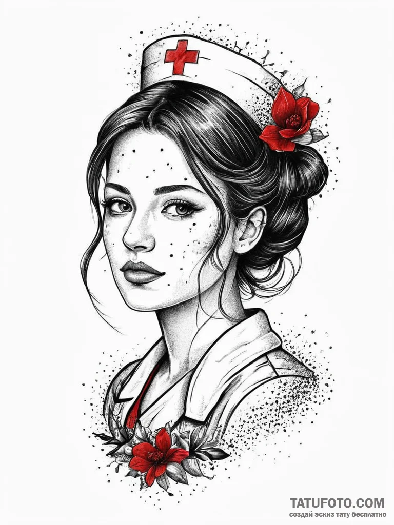 A beautiful, serene image of a nurse or docto... - эскиз тату (№1751999796_0, 08.07.2025 18:36) — Tatufoto.com
