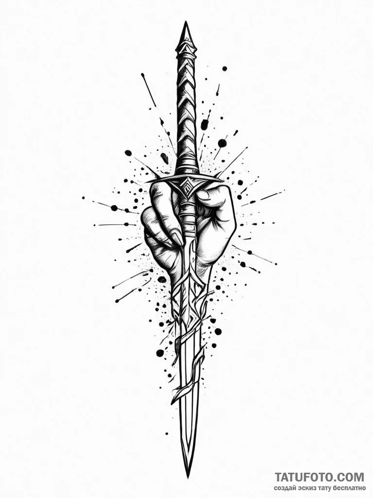 A human hand, holding a shattered sword, stil... - эскиз тату (№1751999963_0, 08.07.2025 18:39) — Tatufoto.com