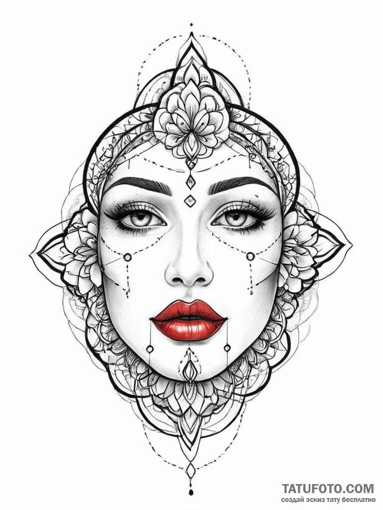A pair of luscious, red lips, with a single d... - эскиз тату (№1752000710_0, 08.07.2025 18:51) — Tatufoto.com