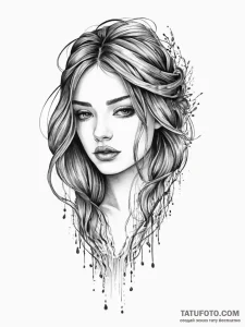 A beautiful woman whose hair is a waterfall,... - эскиз тату (№1752000877_0, 08.07.2025 18:54) — Tatufoto.com