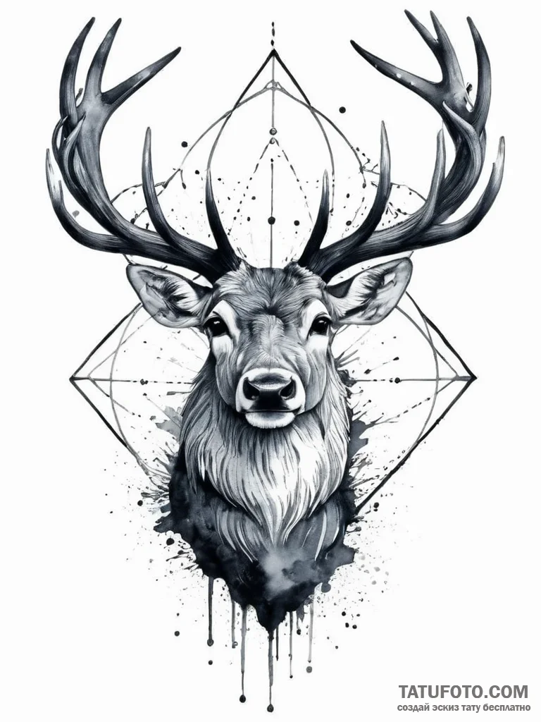 A beautiful, realistic stag, its antlers are... - эскиз тату (№1752001460_0, 08.07.2025 19:04) — Tatufoto.com
