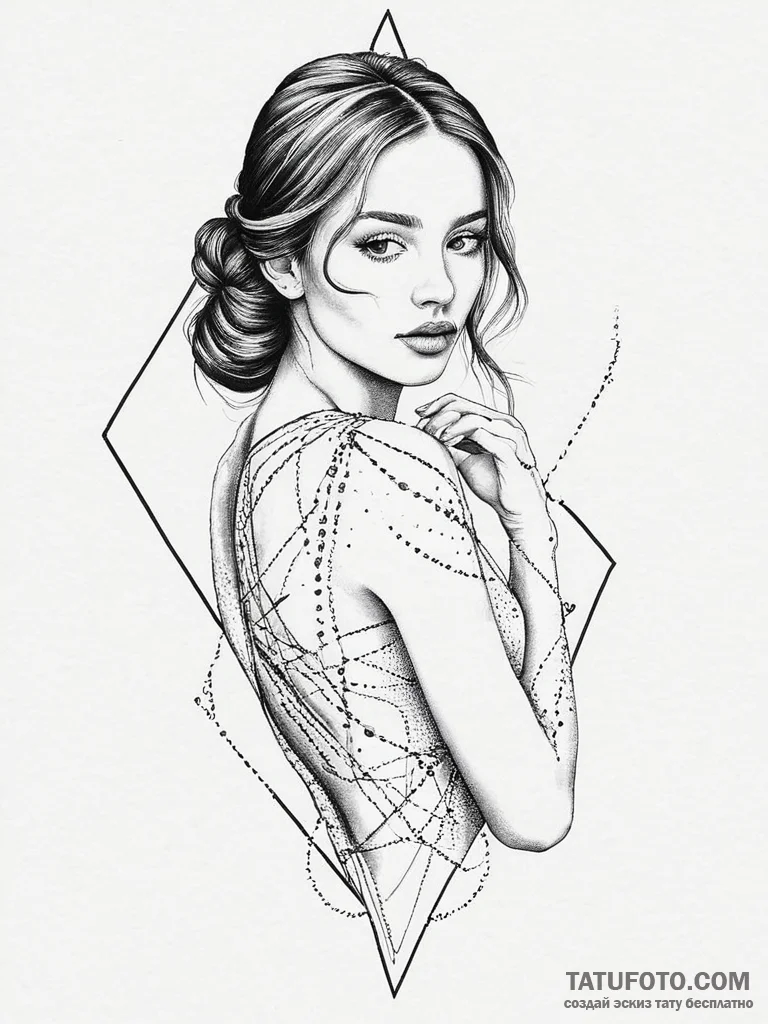A beautiful woman with her body half-covered... - эскиз тату (№1752001957_0, 08.07.2025 19:12) — Tatufoto.com