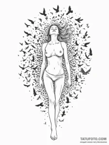 A full figure of a woman, her body dissolving... - эскиз тату (№1752002041_0, 08.07.2025 19:14) — Tatufoto.com