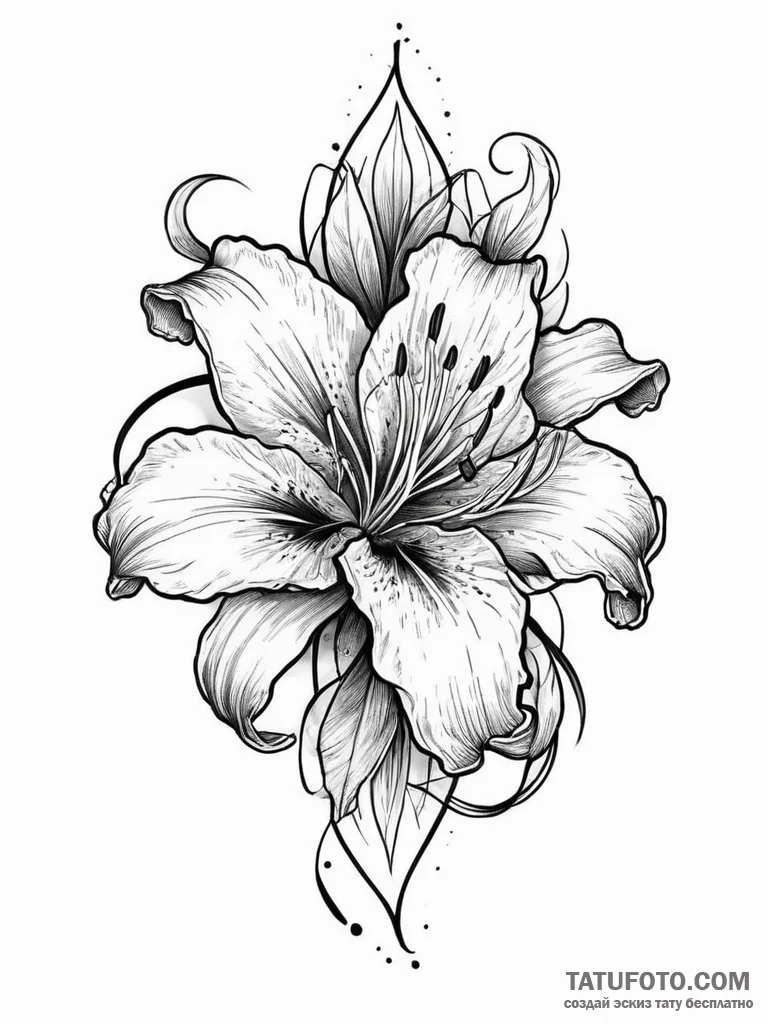 A beautiful, blooming lily flower, a symbol o... - эскиз тату (№1752002288_0, 08.07.2025 19:18) — Tatufoto.com