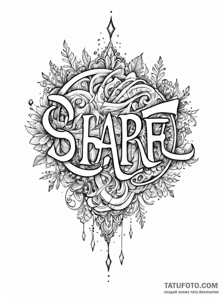 A single, powerful word "share", with the let... - эскиз тату (№1752002457_0, 08.07.2025 19:20) — Tatufoto.com