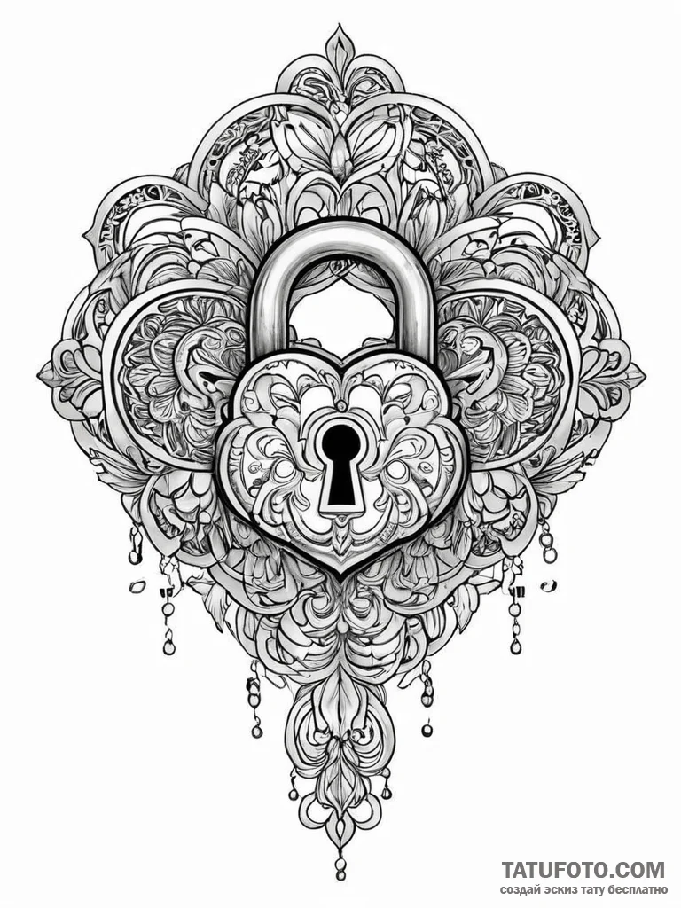 A single, powerful symbol of a key and a lock... - эскиз тату (№1752002628_0, 08.07.2025 19:23) — Tatufoto.com