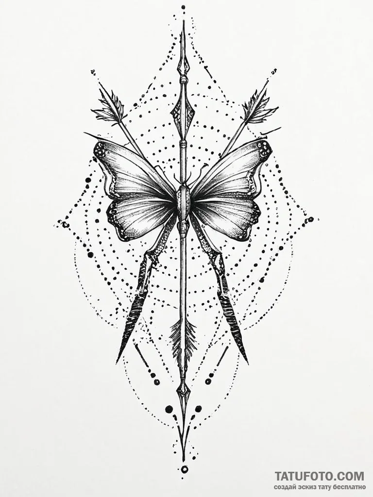 A beautiful, ornate bow, with an arrow nocked... - эскиз тату (№1752002714_0, 08.07.2025 19:25) — Tatufoto.com