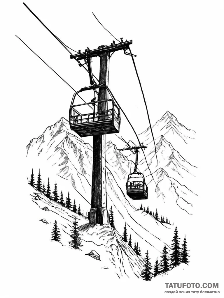 A minimalist drawing of a private ski lift, c... - эскиз тату (№1752003652_0, 08.07.2025 19:40) — Tatufoto.com