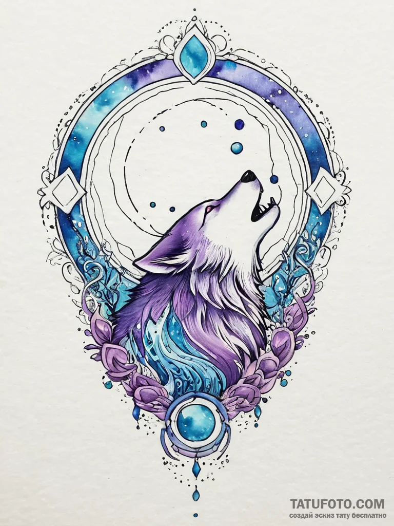 A wolf howling, its howl is a visible wave of... - эскиз тату (№1752003738_0, 08.07.2025 19:42) — Tatufoto.com