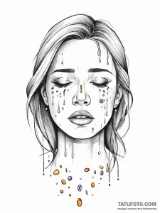 A woman crying, her tears are tiny, colorful... - эскиз тату (№1752003909_0, 08.07.2025 19:45) — Tatufoto.com
