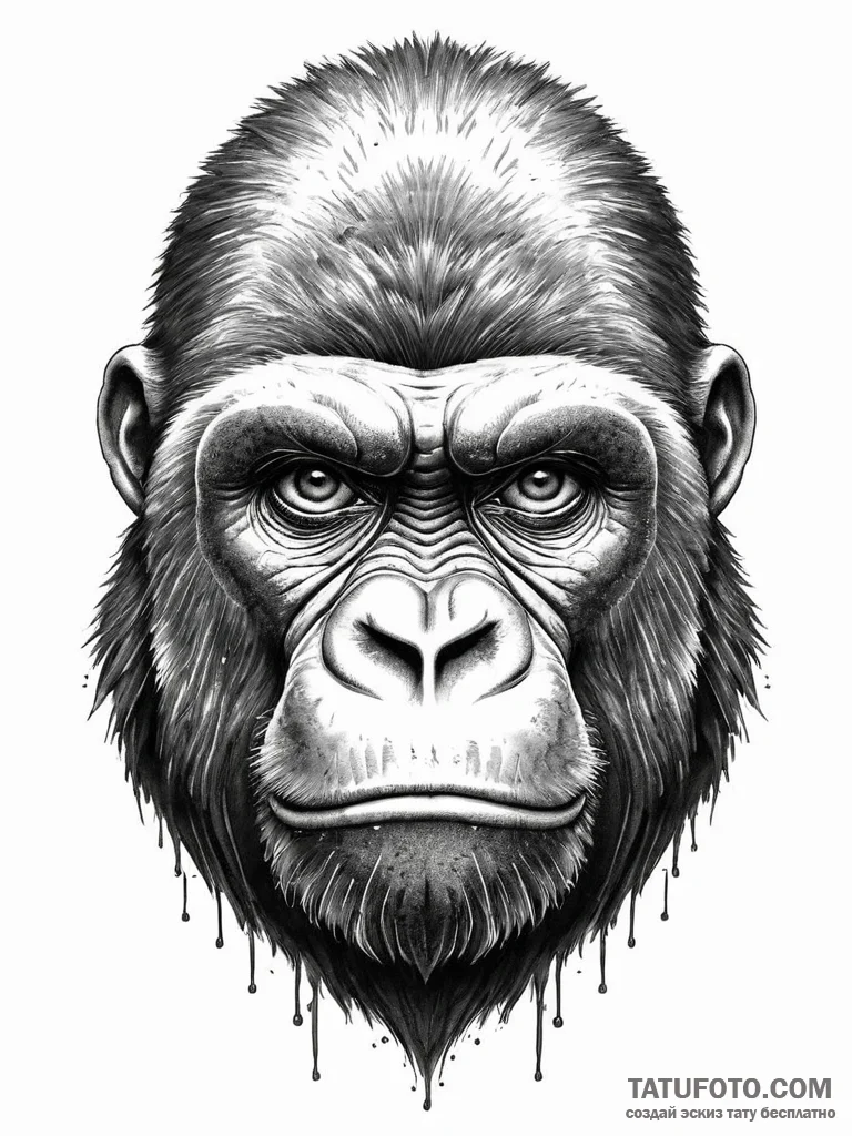 A powerful gorilla, its eyes full of intellig... - эскиз тату (№1752004591_0, 08.07.2025 19:56) — Tatufoto.com