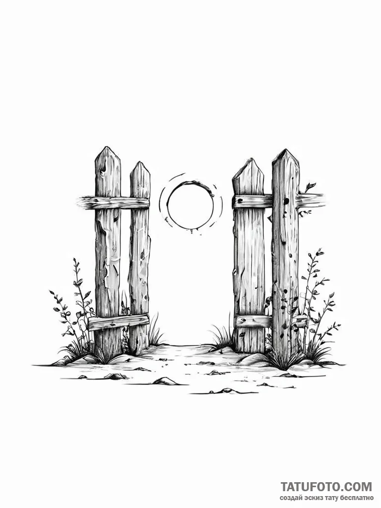 A drawing of a fence with a hole in it - эскиз тату (№1752004931_0, 08.07.2025 20:02) — Tatufoto.com