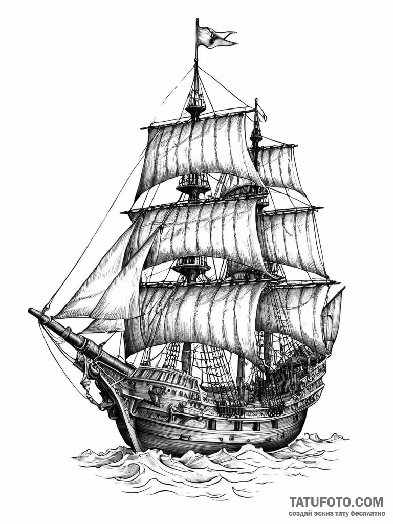 A beautiful, ornate caravel, the ship of expl... - эскиз тату (№1752005100_0, 08.07.2025 20:05) — Tatufoto.com